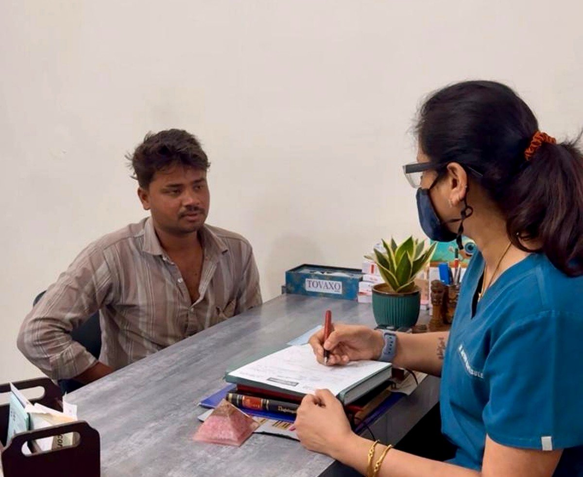 Specialist checking a patient's eye