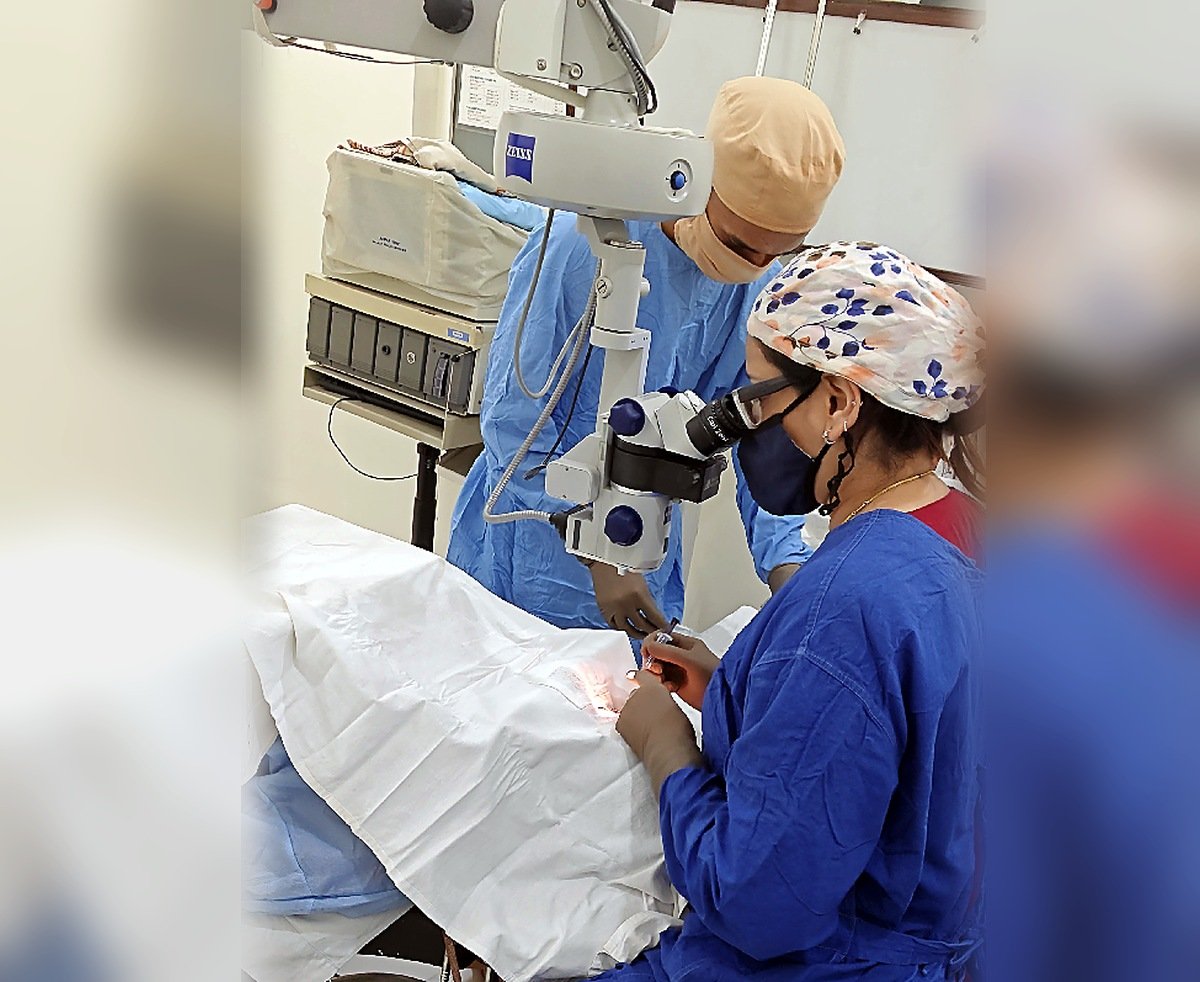 Eye surgery in an operating room