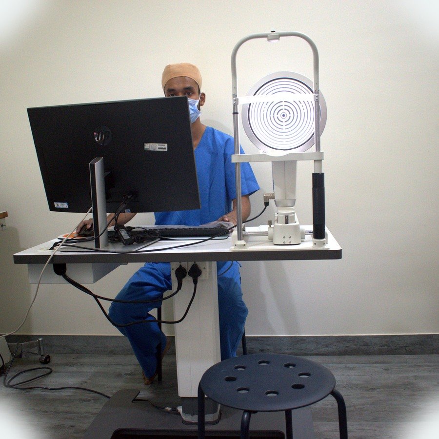 Eye diagnostic machine at Sai Eye Hospital